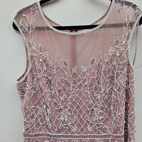 Adrianna Papell Mauve-white beaded dress 20W - Picture 2 of 10